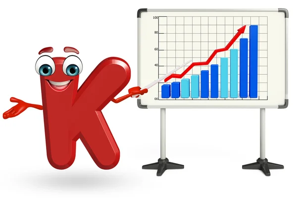 Cartoon character of K with business graph — Stock Photo, Image