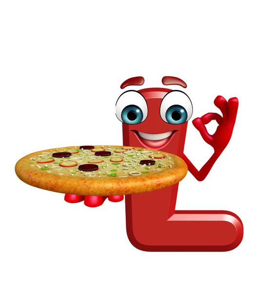 Carácter de dibujos animados del alfabeto L con pizza — Foto de Stock
