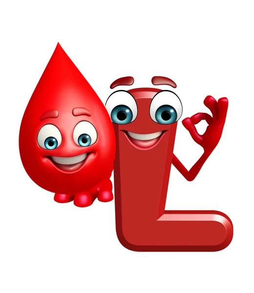 Cartoon Character of alphabet L with blood drop — Stock Photo, Image