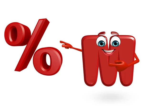 Cartoon Character of alphabet M with percentage sign — Stock Photo, Image
