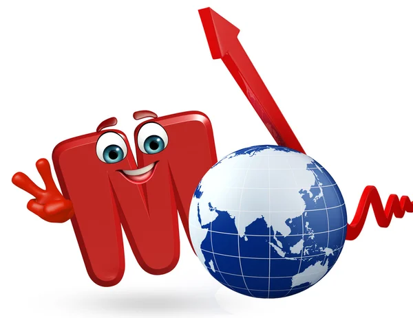 Cartoon Character of alphabet M with globe — Stock Photo, Image