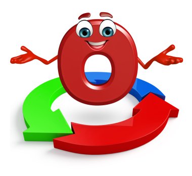 Çizgi film karakteri alfabenin O ok ile