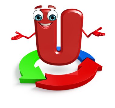 Çizgi film karakteri alfabenin U ok ile