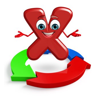 Çizgi film karakteri alfabenin X ok ile