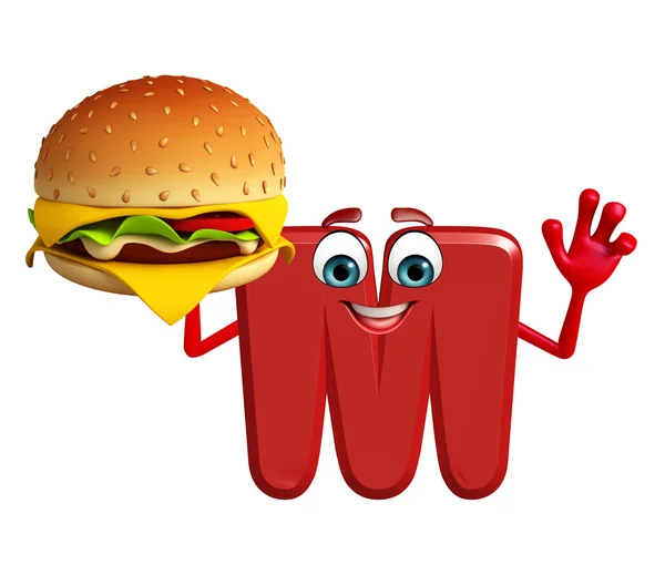 Kreslená postavička abecedy M s burger — Stock fotografie