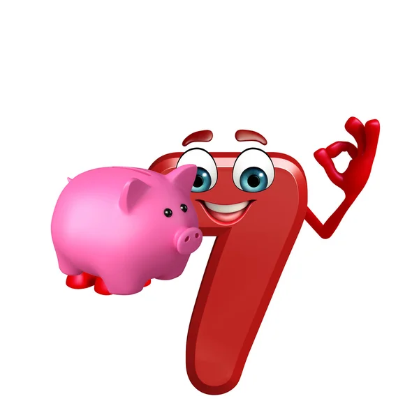 Cartoon character of seven digit with piggy bank — Stock Photo, Image