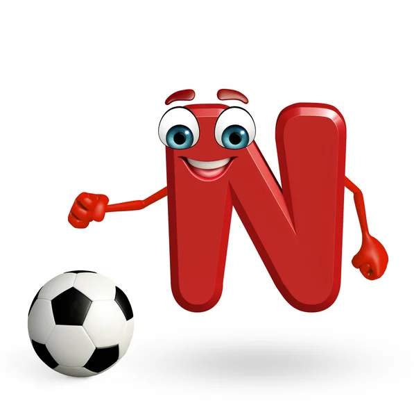 Χαρακτήρα κινουμένων σχεδίων του αλφαβήτου N με ποδοσφαίρου — Φωτογραφία Αρχείου