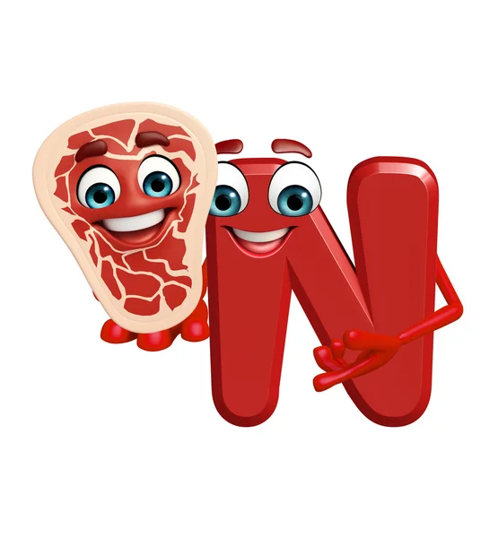 Cartoon Character of alphabet N with meat steak — Stock Photo, Image