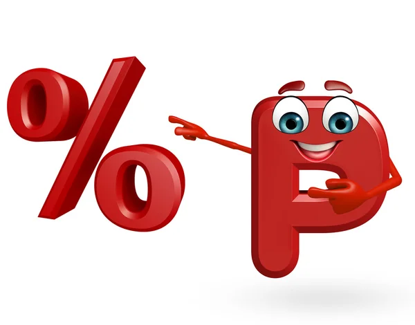 Cartoon Character of alphabet P with percentage sign — Stock Photo, Image