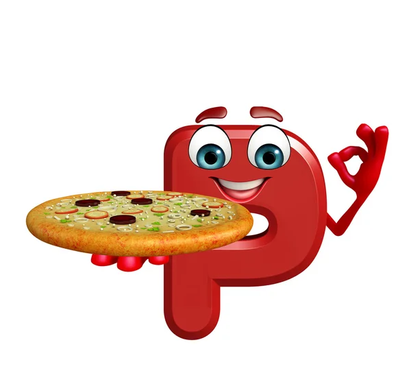 Carácter de dibujos animados del alfabeto P con pizza — Foto de Stock