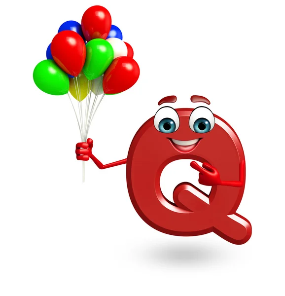 Carácter de dibujos animados del alfabeto Q con globos — Foto de Stock