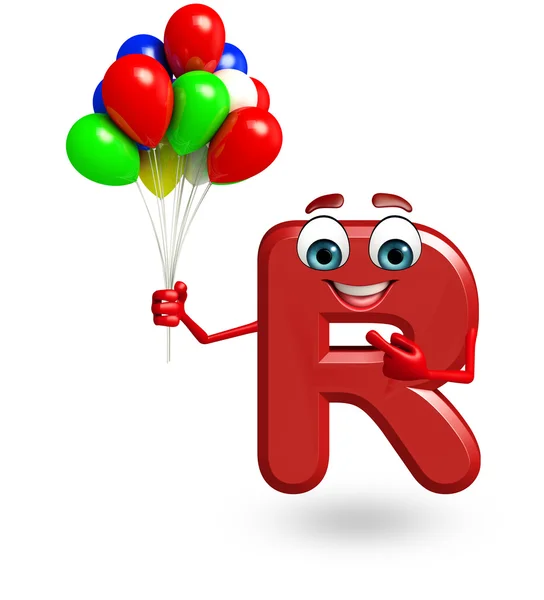 Tecknad figur i alfabetet R med ballonger — Stockfoto