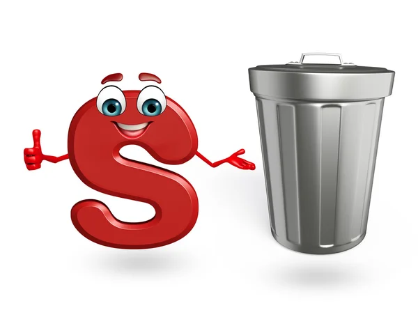 Stripfiguur van alfabet S met vuilnisbak — Stockfoto