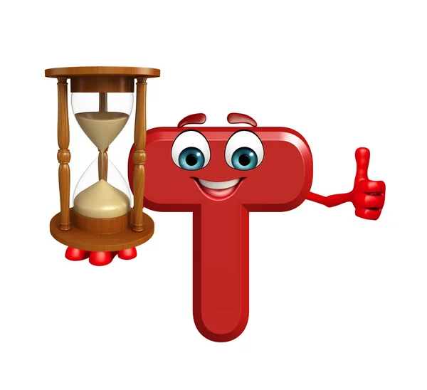 Cartoon Character of alphabet T with sand clock — Stock Photo, Image