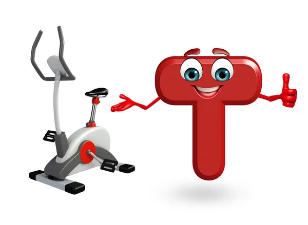 Carácter de dibujos animados del alfabeto T con máquina de ejercicios — Foto de Stock