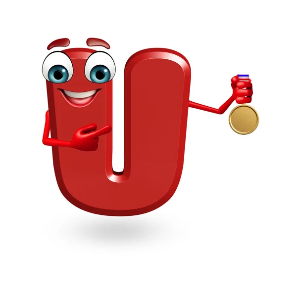 Desenhos animados Personagem do alfabeto U com medalha — Fotografia de Stock
