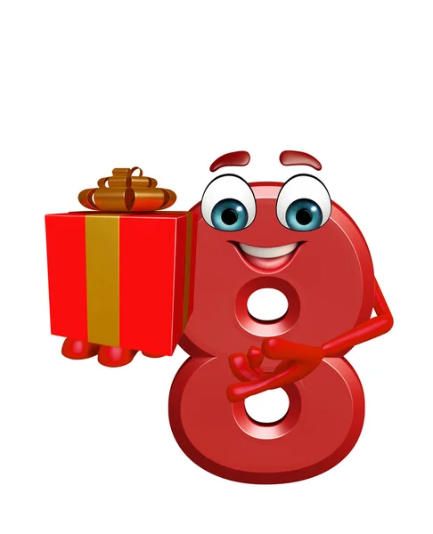 Cartoon character of eight digit with gift box — Stock Photo, Image