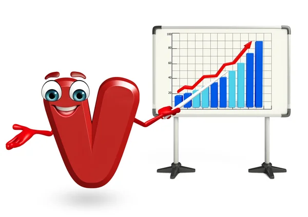 Мультяшный персонаж V с бизнес-графом — стоковое фото