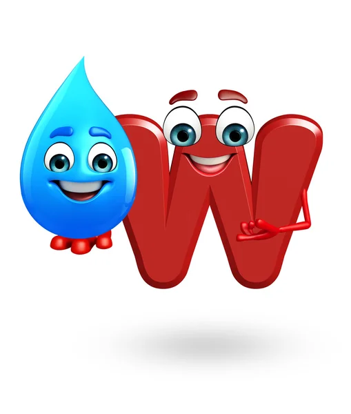 Cartoon Character of alphabet W with water drop — Stock Photo, Image