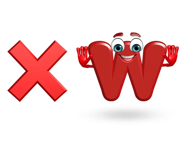 Desenhos animados Personagem do alfabeto W com sinal de cruz — Fotografia de Stock