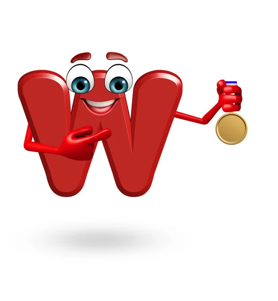 Карикатура Характер алфавита W с медалью — стоковое фото