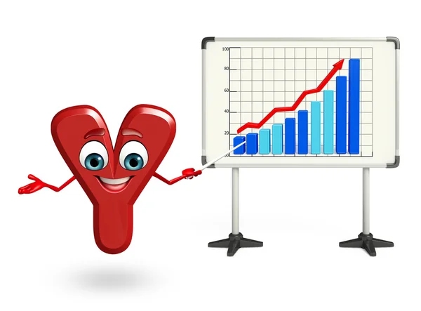 Cartoon character of Y with business graph — Stock Photo, Image