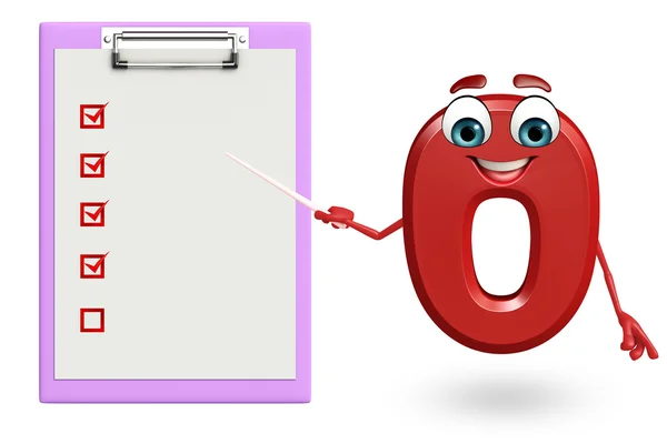 Cartoon character of zero digit with notepad — Stock Photo, Image