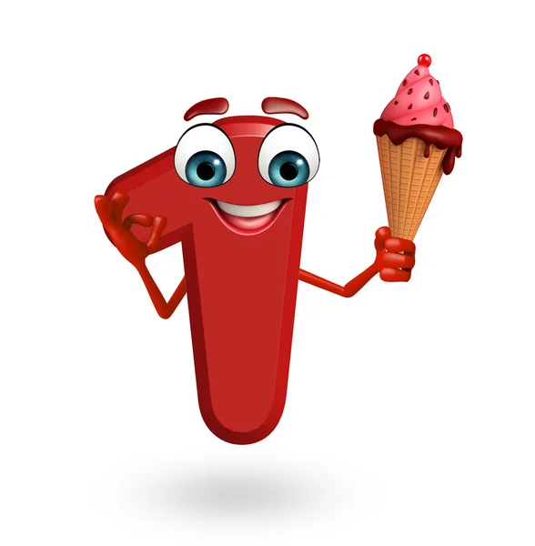 Cartoon character of one digit with  icecream — Stock Photo, Image