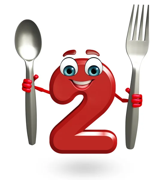 Personaje de dibujos animados de dos dígitos con cuchara — Foto de Stock