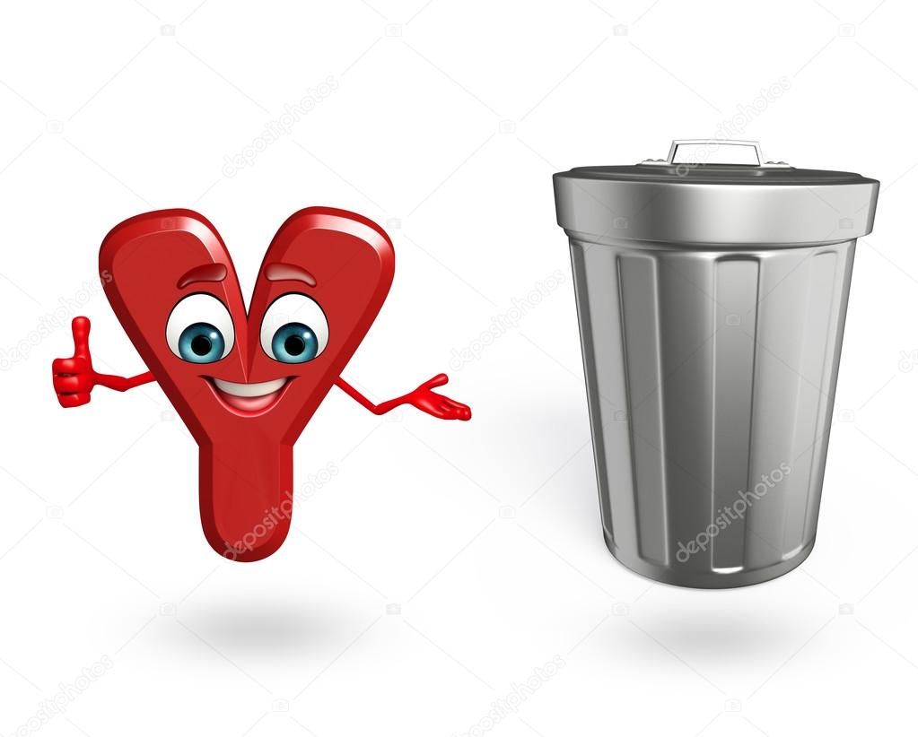 Cartoon Character of alphabet Y with dustbin
