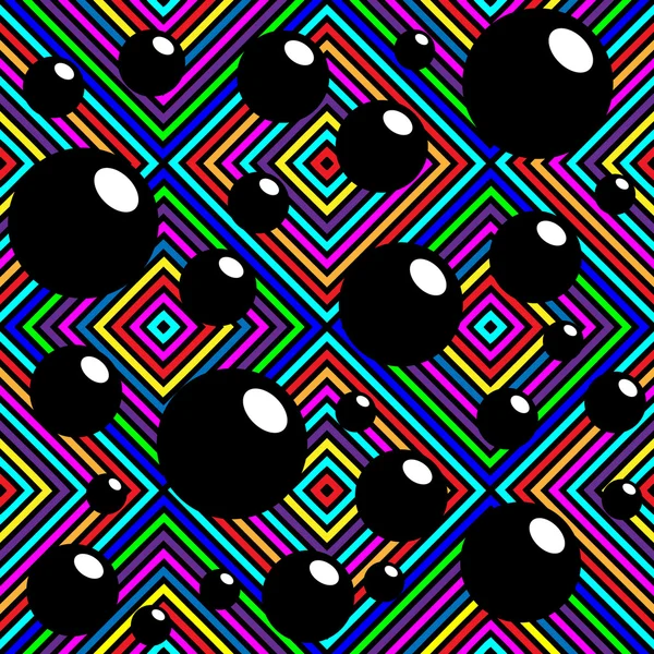 Siyah parlak toplar ve renkli elmaslar desen