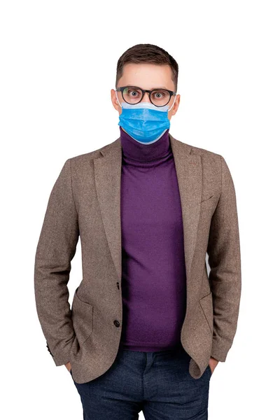 Joven Empresario Confiado Lleva Una Máscara Médica Protectora Del Virus — Foto de Stock