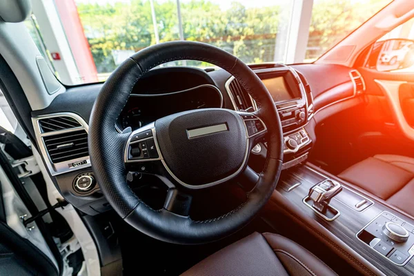 Premium Auto Interieur Bruine Leren Stoel Luxe Auto Sluitingsdatum — Stockfoto