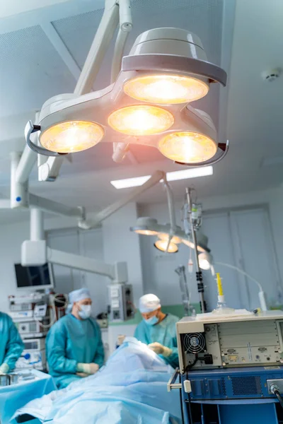 Medical lamps in operation room. Modern equipment for surgery in up to date clinic. Modern interior of surgery room.