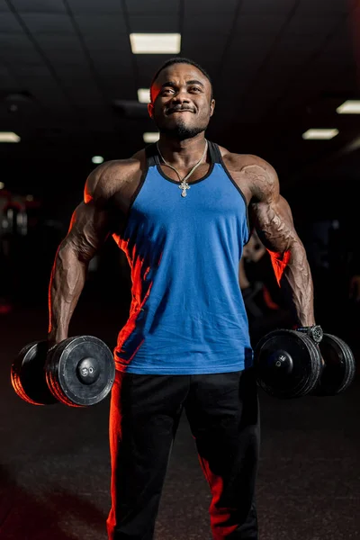 Weight Training African Doing Bodybuilding Gym Muscular Bodybuilder Working Out — Stock Photo, Image