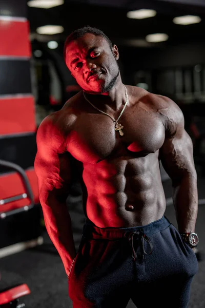 Muscular Homem Treino Ginásio Forte Masculino Torso Abs — Fotografia de Stock