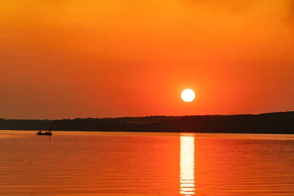 Krásný Západ Slunce Nad Velkým Jezerem Nebo Mořem Pláž Sunset — Stock fotografie