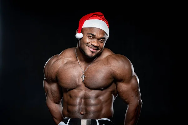 Portrait Taille Haute Homme Bodybuilder Afro Américain Avec Torse Musclé — Photo