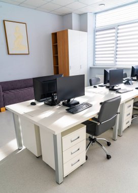 Clinical office desk setup. Clinical office desk setup providing a clean and modern healthcare environment.