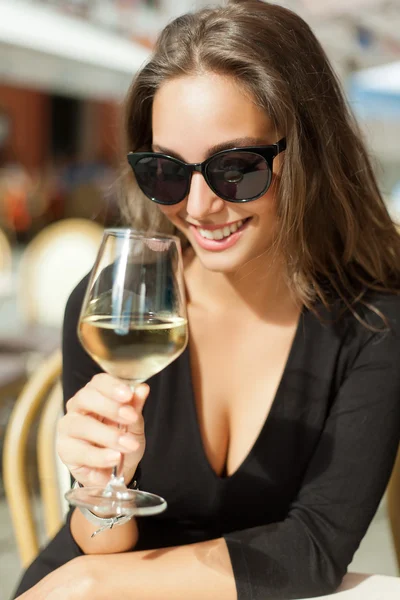 Wine tasting tourist woman. Stock Picture
