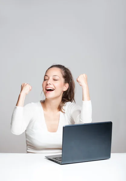 Gorgeous brunette using laptop. — Stock Photo, Image