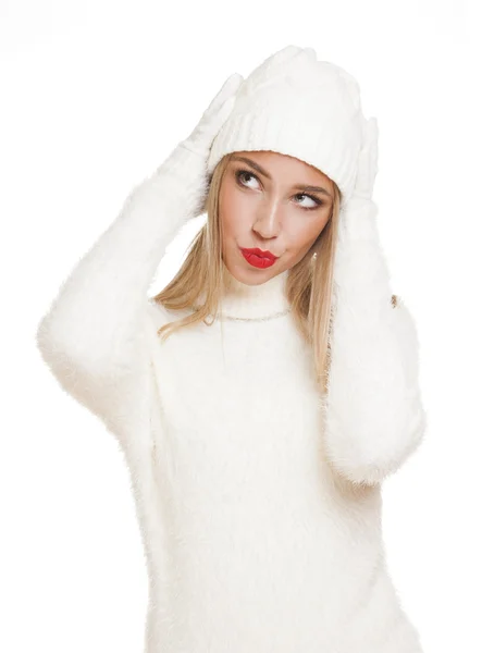 Blonde Frau in Wintermode. — Stockfoto