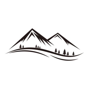 Soyut vektör manzarası ya da açık hava dağ manzaralı siluet. Dağlar ve seyahat ikonları turizm organizasyonları veya açık hava etkinlikleri ve dağlar için boş zaman. Vektör illüstrasyon EPS.8 EPS.10