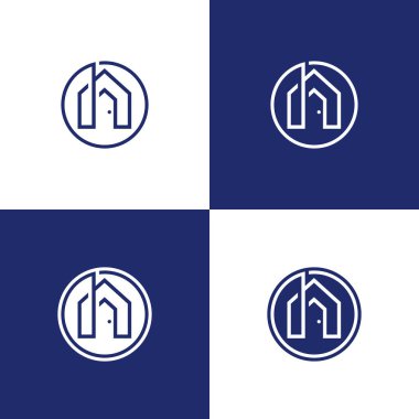 Basit ve minimalis yuvarlak Home Company logo vektör tasarım şablonu mavi renkli. Vektör illüstrasyonu