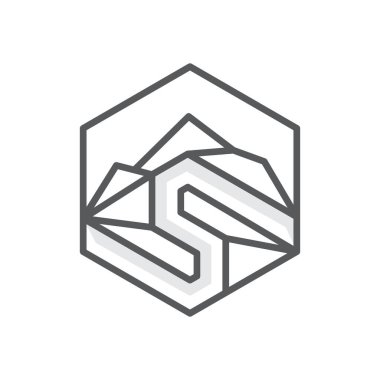 Düz vektör tasarım tarzında soyut S harfi ile Geometrik ana hat dağı. Vektör illüstrasyonu