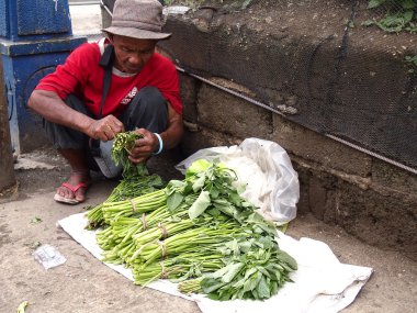 Bir kamu pazarı dışında Satıcılar taze sebze satmak.