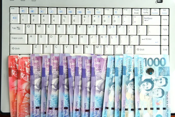 Bani cash pe un laptop — Fotografie, imagine de stoc