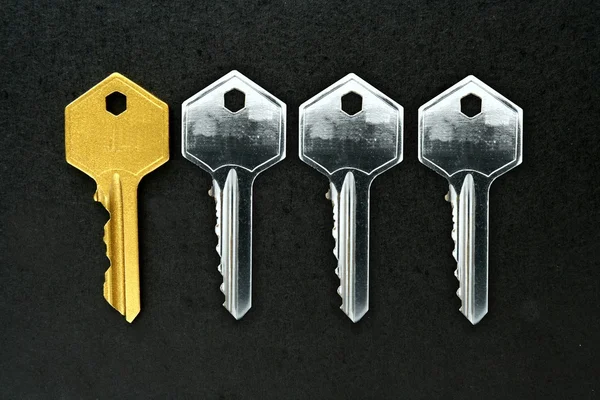 Złoty klucz wśród zwykłych klawiszy — Zdjęcie stockowe
