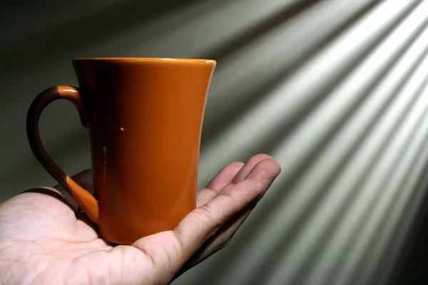 Hand holding een koffiemok — Stockfoto