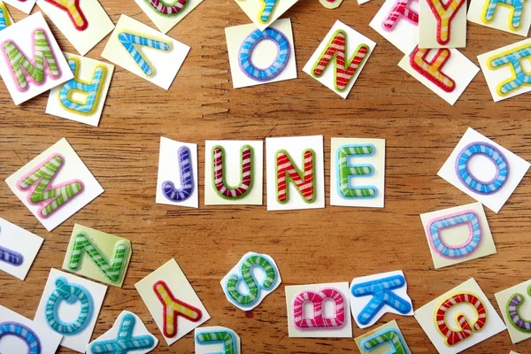 Colorful letters spelled as june — Stock Photo, Image